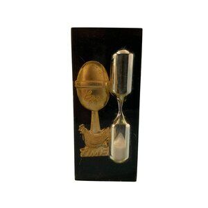 Vintage Lucite Acrylic Egg Timer Gold Tone Egg Chicken Sand Hourglass